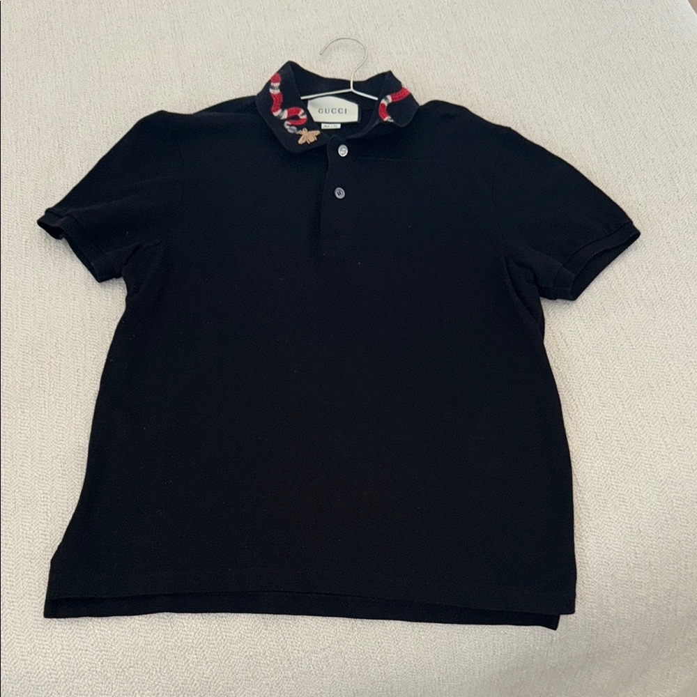 Gucci Black Polo Shirt with Embroidered Collar
